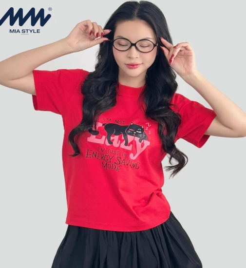 Áo Baby Tee MIA Style Chính Hãng Màu Đỏ, Vải Cotton 2 Chiều Dày Dặn Cao Cấp In 3D