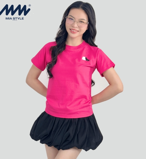 Áo Baby Tee MIA Style Chính Hãng Màu Hồng, Vải Cotton 2 Chiều Dày Dặn Cao Cấp In 3D