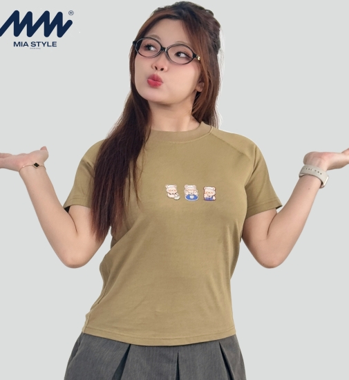 Áo Baby Tee MIA Style Chính Hãng Màu Nâu, Vải Cotton 2 Chiều Dày Dặn Cao Cấp In 3D