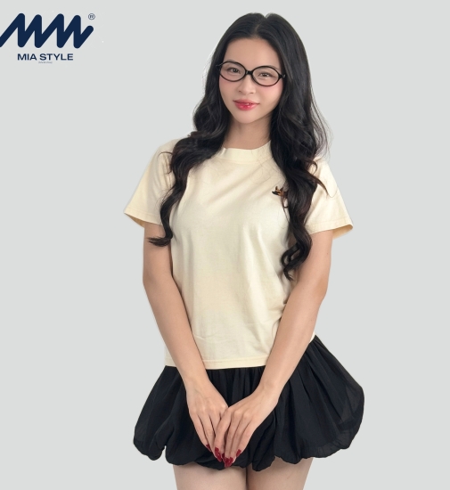 Áo Baby Tee MIA Style Chính Hãng Màu Be, Vải Cotton 2 Chiều Dày Dặn Cao Cấp In 3D