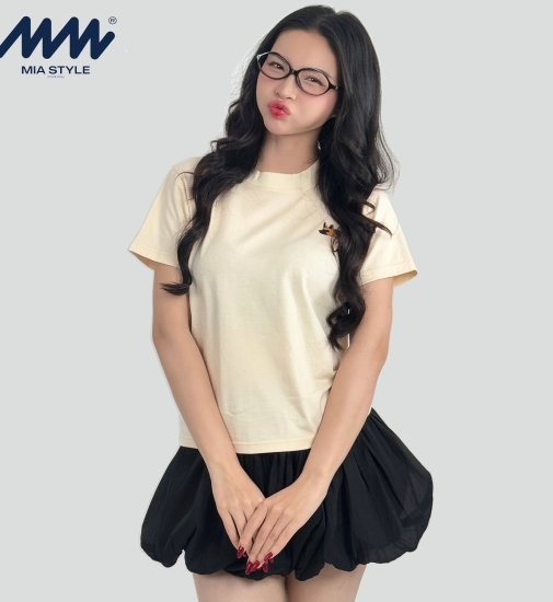 Áo Baby Tee MIA Style Chính Hãng Màu Be, Vải Cotton 2 Chiều Dày Dặn Cao Cấp In 3D