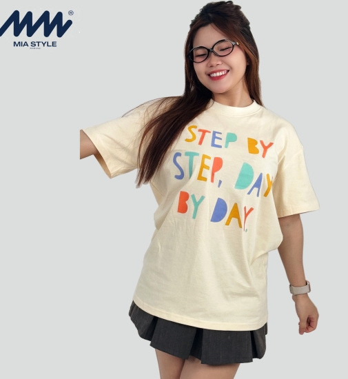 Áo Thun Unisex MIA Style Chính Hãng Màu Be, Vải Cotton 2 Chiều Dày Dặn Cao Cấp In 3D
